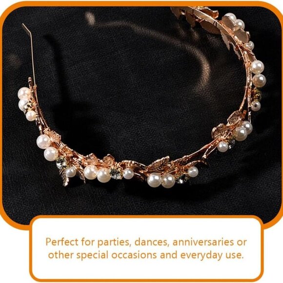 Pearls Leaf Headband Bridal Jewelry Rhinestone Hair Accessory for Women main image 7